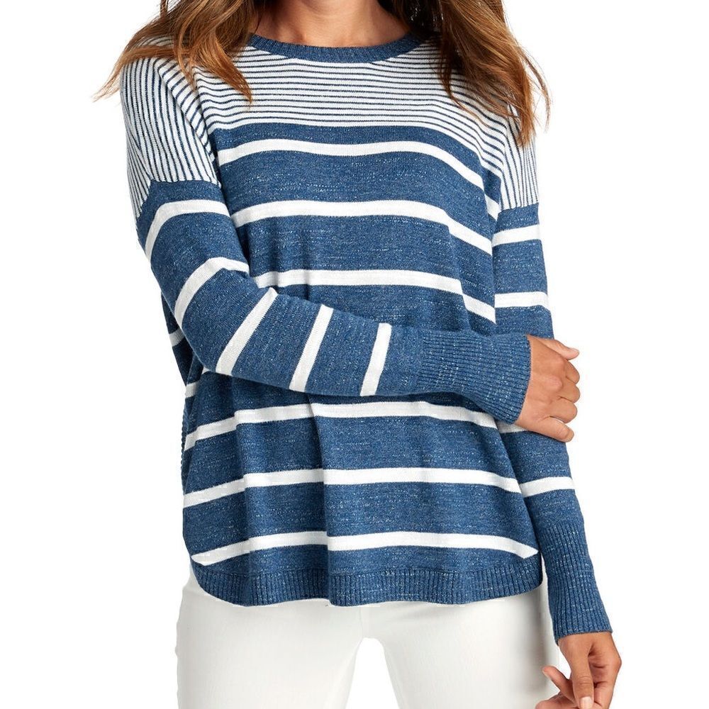 Vineyard Vines Size Large Blue & White Striped Thin Knit Cotton Sweater Top